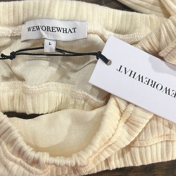 NWT WEWOREWHAT Halter Bra Top L Ivory Ribbed Soft Bralette Boho Festival Crop - Picture 3 of 7